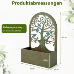 Set aus 2 dekorativen Hochbeeten für den Garten Wand-Pflanzkästen 40 x 17 x 60 cm Rost