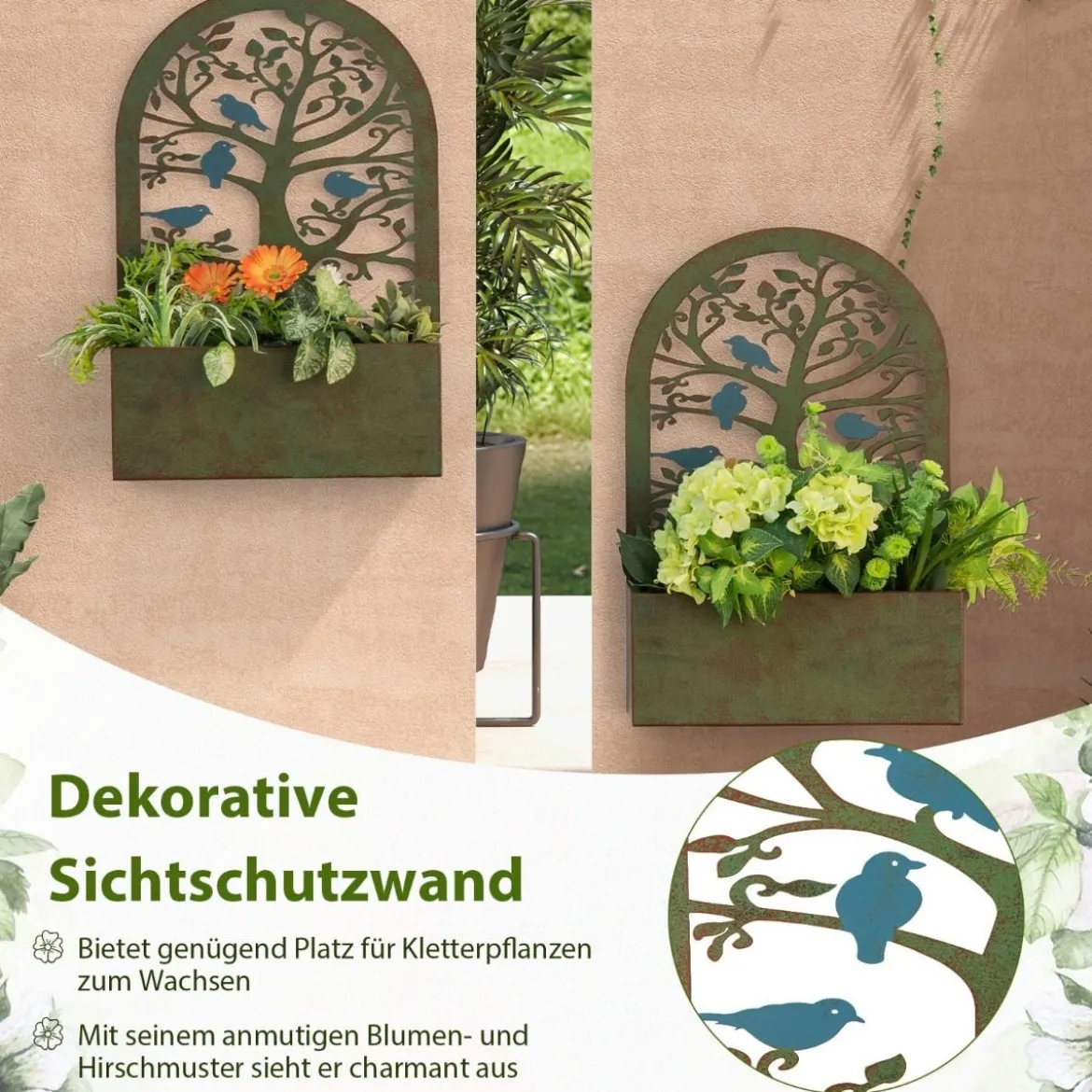 Set aus 2 dekorativen Hochbeeten für den Garten Wand-Pflanzkästen 40 x 17 x 60 cm Rost