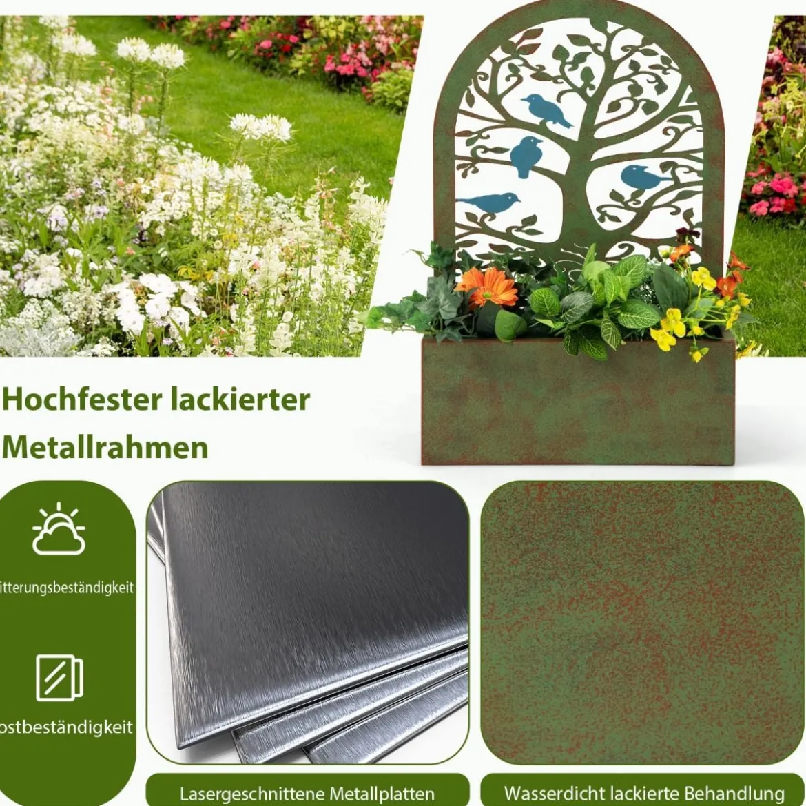 Set aus 2 dekorativen Hochbeeten für den Garten Wand-Pflanzkästen 40 x 17 x 60 cm Rost