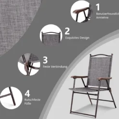 Set aus 2 Klappstühlen für die Terrasse klappbare Gartenstühle Grau