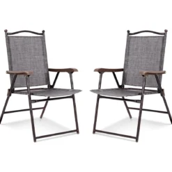 Set aus 2 Klappstühlen für die Terrasse klappbare Gartenstühle Grau