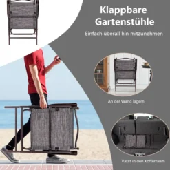 Set aus 2 Klappstühlen für die Terrasse klappbare Gartenstühle Grau