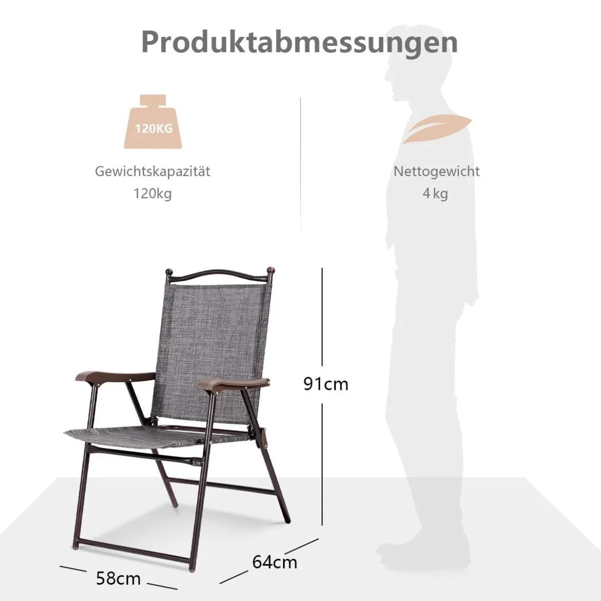 Set aus 2 Klappstühlen für die Terrasse klappbare Gartenstühle Grau