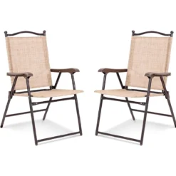 Set aus 2 Klappstühlen für die Terrasse klappbare Gartenstühle Beige
