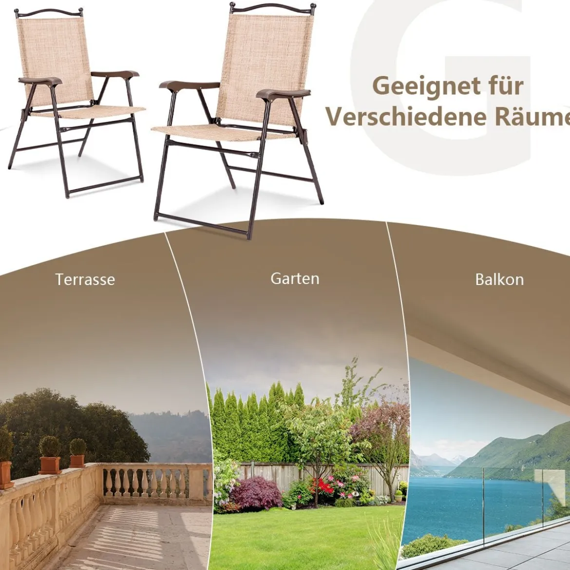 Set aus 2 Klappstühlen für die Terrasse klappbare Gartenstühle Beige