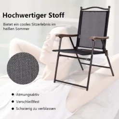 Set aus 2 Klappstühlen für die Terrasse klappbare Gartenstühle Schwarz