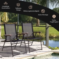 Set aus 2 Klappstühlen für die Terrasse klappbare Gartenstühle Schwarz