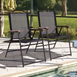 Set aus 2 Klappstühlen für die Terrasse klappbare Gartenstühle Schwarz