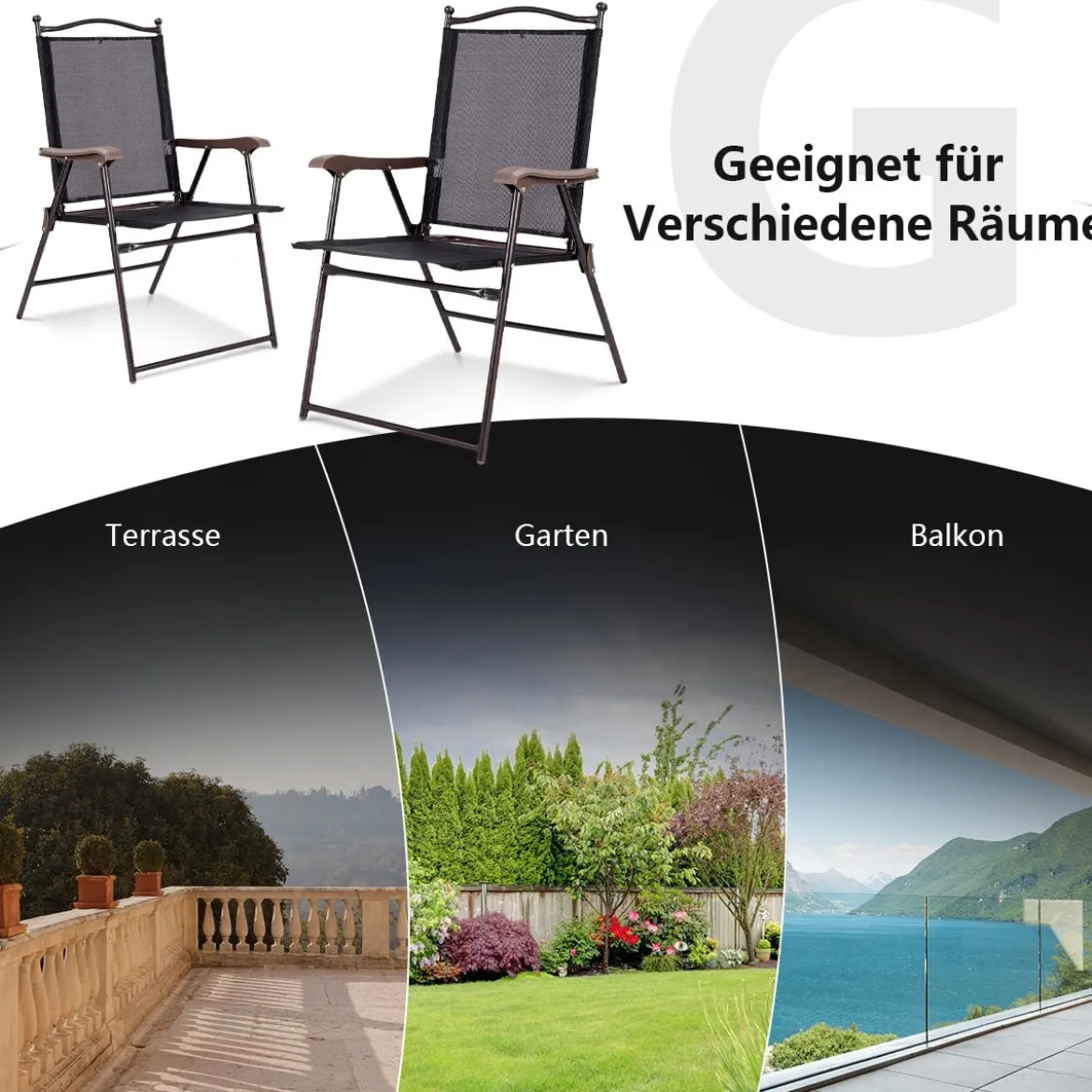 Set aus 2 Klappstühlen für die Terrasse klappbare Gartenstühle Schwarz