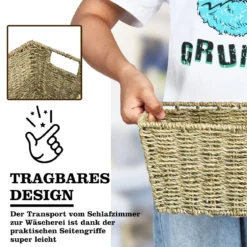 Set aus 4 Seegras Aufbewahrungskörben mit Integrierten Griffen Natur