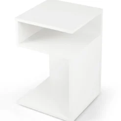 S-förmiger Beistelltisch mit 2 Offenen Fächern Moderner Nachttisch 33 x 33 x 50 cm Weiß