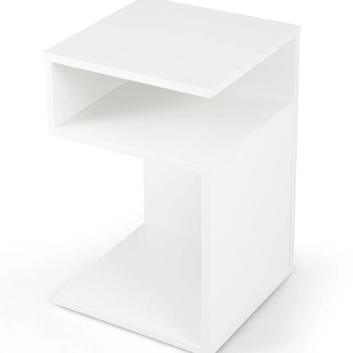 S-förmiger Beistelltisch mit 2 Offenen Fächern Moderner Nachttisch 33 x 33 x 50 cm Weiß