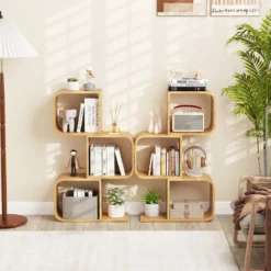 S-förmiges Bücherregal aus Bambus mit 3 Ebenen Standregal Würfelregal Büroregal 61 x 23 x 100 cm