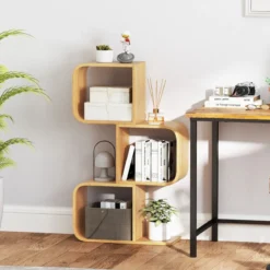 S-förmiges Bücherregal aus Bambus mit 3 Ebenen Standregal Würfelregal Büroregal 61 x 23 x 100 cm