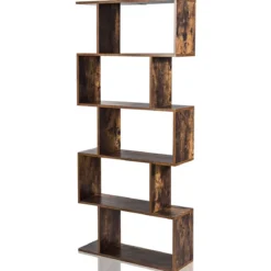 S-förmiges Bücherregal Holz Bücherschrank 5 Ebenen Standregal Vintage 70 x 24 x 158 cm Braun