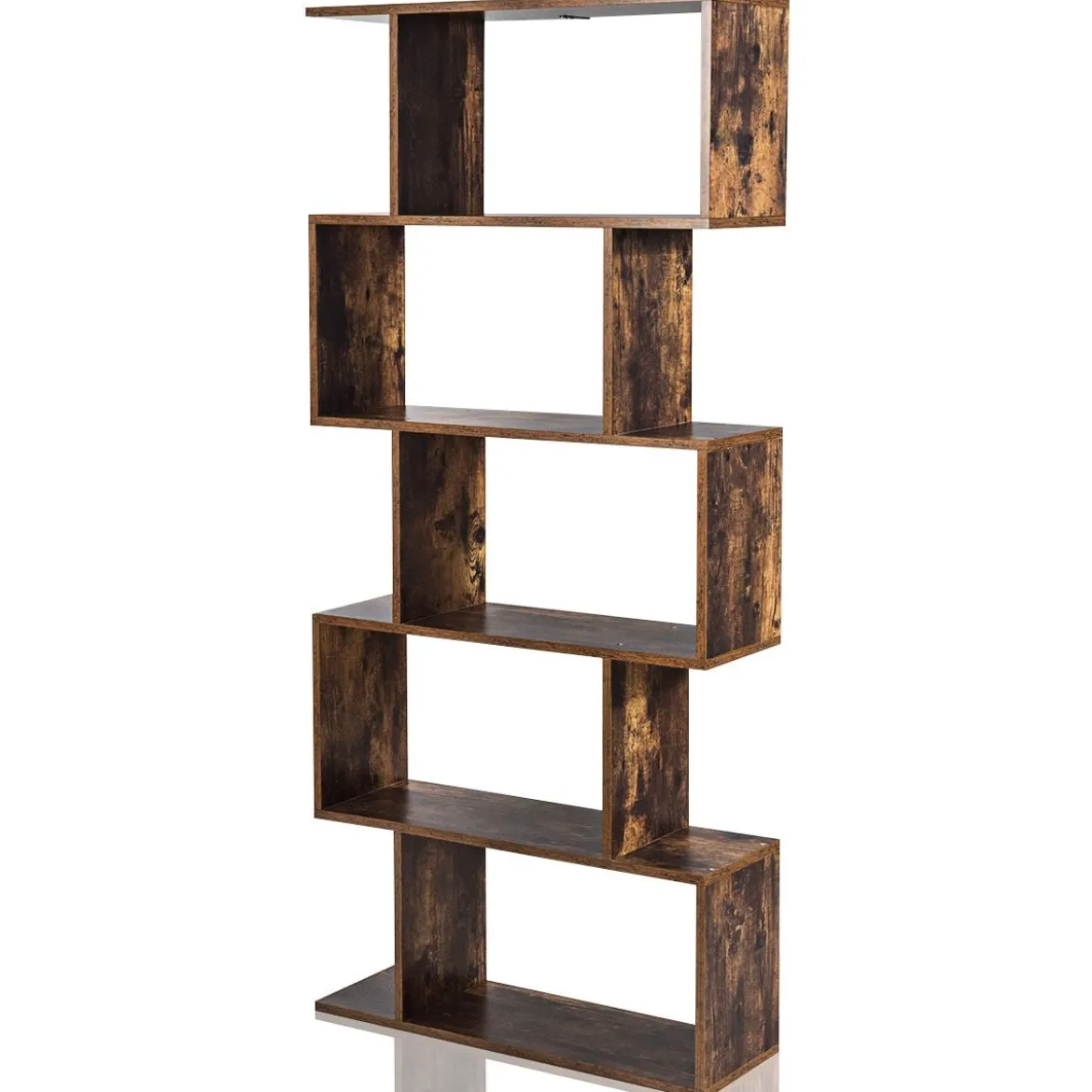S-förmiges Bücherregal Holz Bücherschrank 5 Ebenen Standregal Vintage 70 x 24 x 158 cm Braun