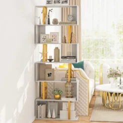 S-förmiges Bücherregal mit 6 Ebenen Standregal Raumteiler Aufbewahrungsregal 70 x 24 x 189 cm