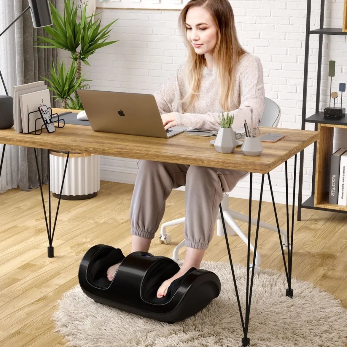 Shiatsu Fußmassagegerät mit Rollen& Kneten für Fuß Bein Wade 55,5 x 37 x 25,5 cm Schwarz