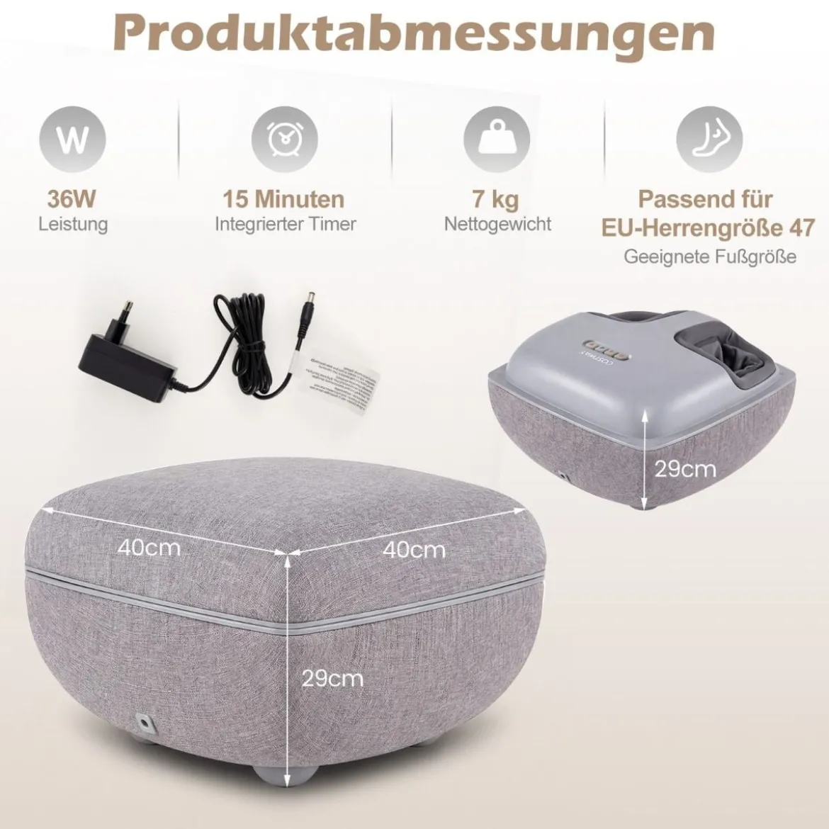 Shiatsu Fußmassagegerät mit Wärmefunktion & 3-stufige Tiefknetung & Luftkompression Fußwärmer