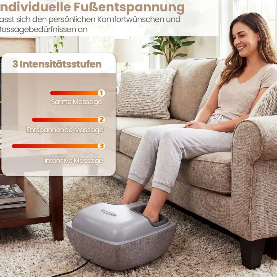 Shiatsu Fußmassagegerät mit Wärmefunktion & 3-stufige Tiefknetung & Luftkompression Fußwärmer