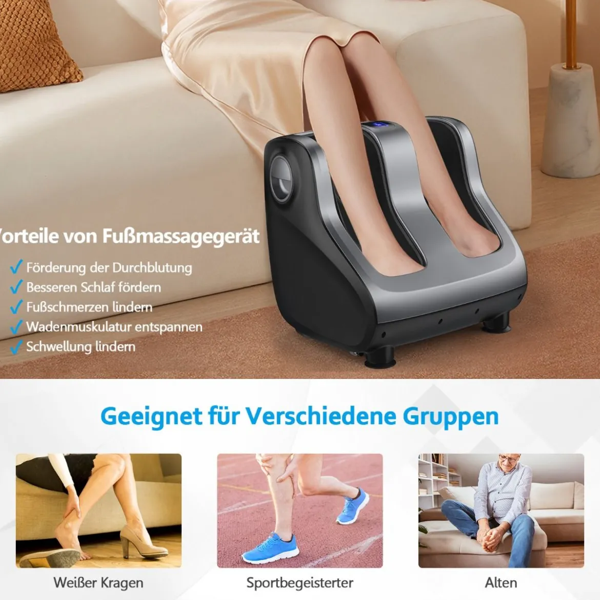Shiatsu Fuß- und Wadenmassagegerät mit Kompression und Heizung 47,5 x 42,5 x 46 cm Grau