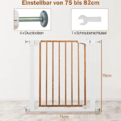 Sicherheitsgitter Haustiergitter mit Automatischem Schließen & Öffnen 71 x 4,5 x 79 cm Weiß