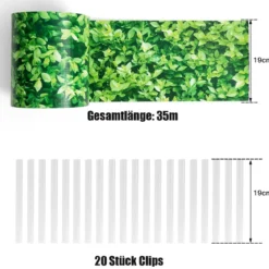 Sichtschutzfolie Zaunblende PVC Zaunblende mit 20 Befestigungsclips Abdeckung Sichtschutz 35 m x 19 cm Buchsbaum