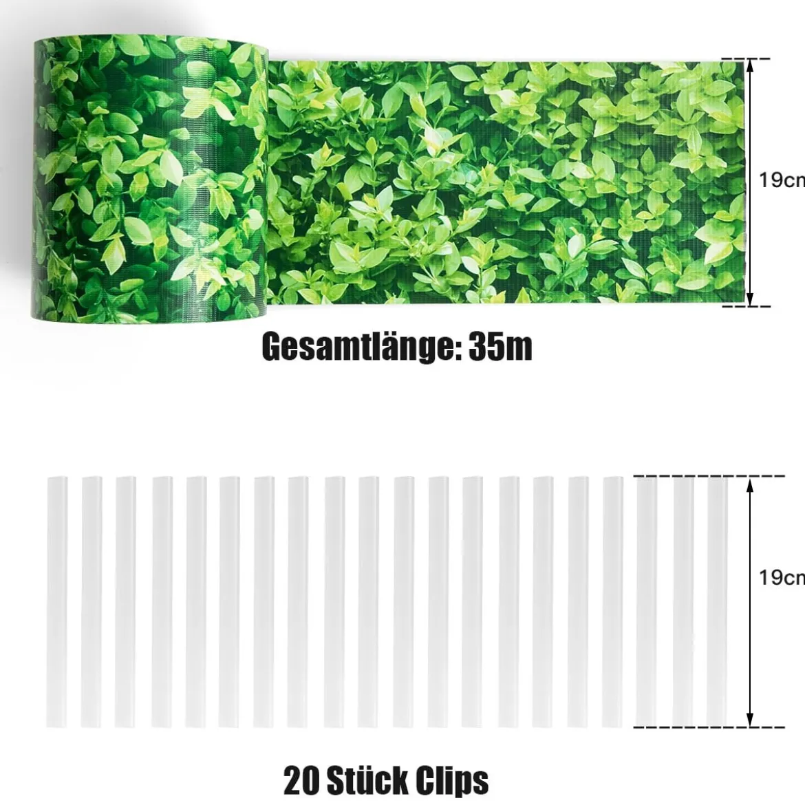 Sichtschutzfolie Zaunblende PVC Zaunblende mit 20 Befestigungsclips Abdeckung Sichtschutz 35 m x 19 cm Buchsbaum