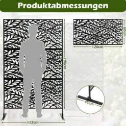 Sichtschutz Garten 122 x 198 cm Freistehender Raumteiler aus Verzinktem Stahl Schwarz