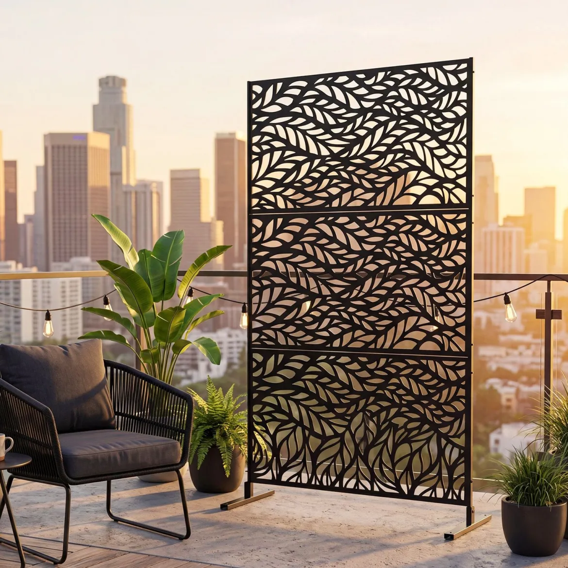 Sichtschutz Garten 122 x 198 cm Freistehender Raumteiler aus Verzinktem Stahl Schwarz