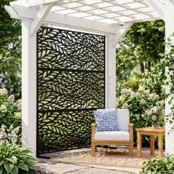 Sichtschutz Garten 122 x 198 cm Freistehender Raumteiler aus Verzinktem Stahl Schwarz