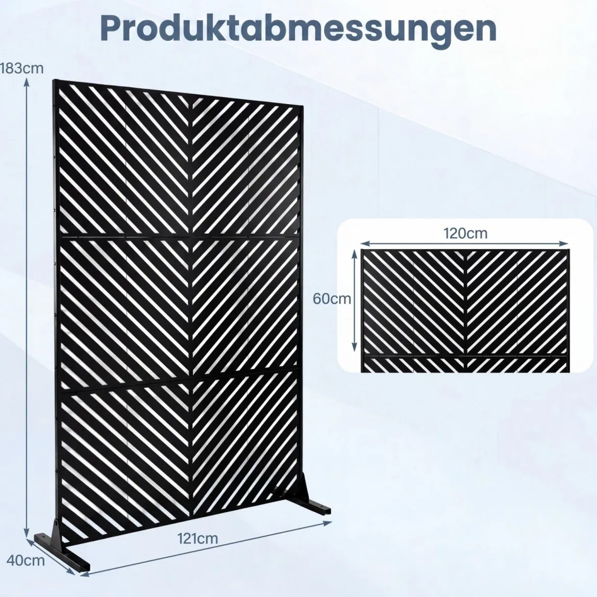 Sichtschutz Metall Outdoor Paravent mit Ständer Freistehende Sichtschutzwand 16 kg Schwarz