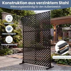 Sichtschutz Metall Outdoor Paravent mit Ständer Freistehende Sichtschutzwand 16 kg Schwarz