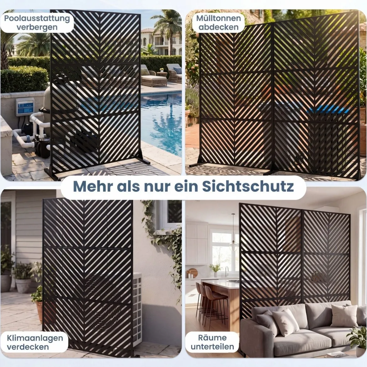 Sichtschutz Metall Outdoor Paravent mit Ständer Freistehende Sichtschutzwand 16 kg Schwarz