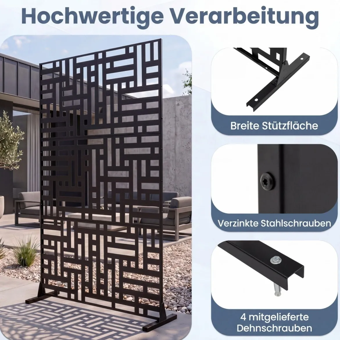 Sichtschutz Metall Outdoor Paravent mit Ständer Freistehende Sichtschutzwand 14 kg Schwarz