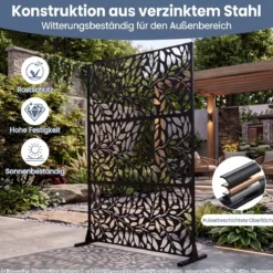 Sichtschutz Metall Outdoor Paravent mit Ständer Freistehende Sichtschutzwand 13 kg Schwarz