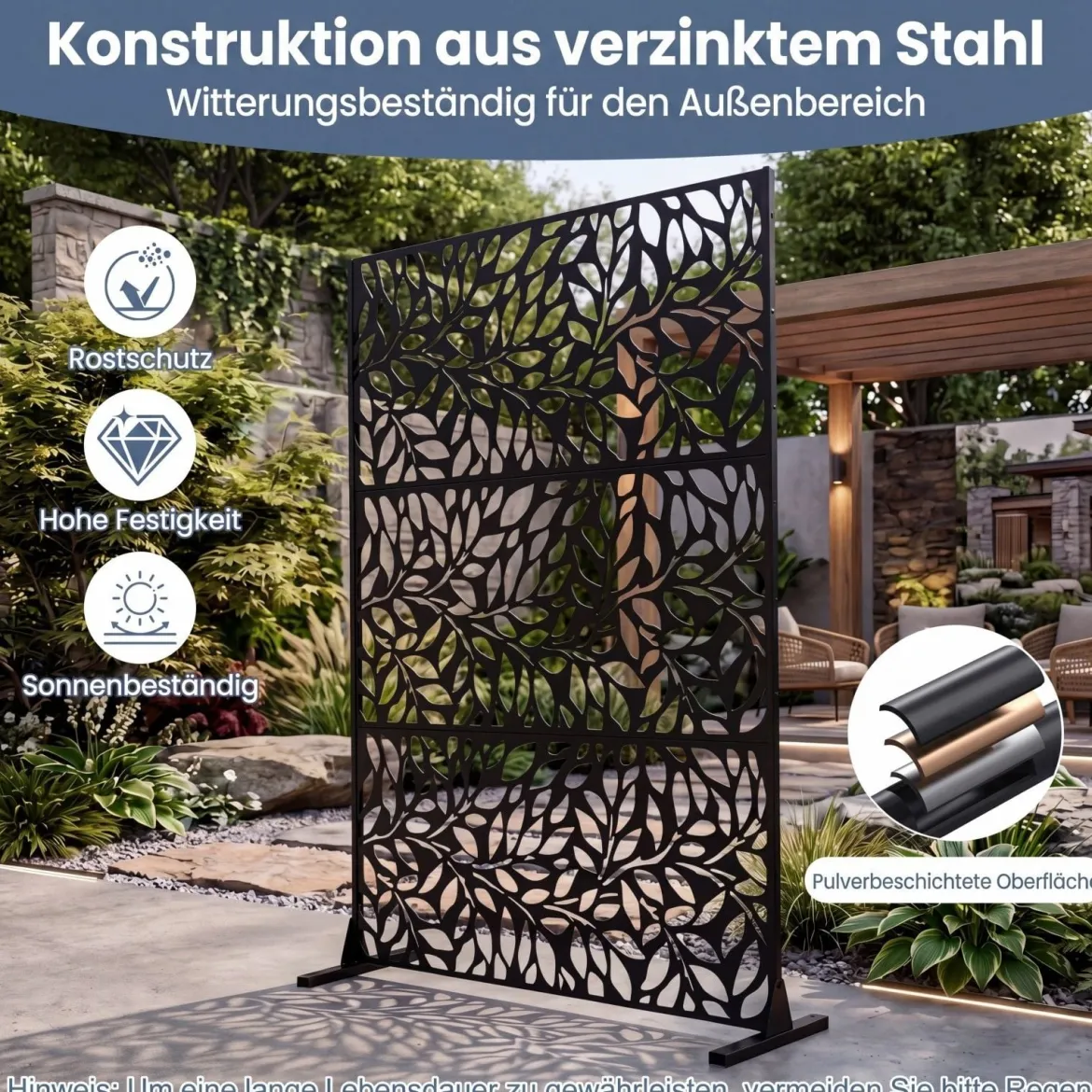 Sichtschutz Metall Outdoor Paravent mit Ständer Freistehende Sichtschutzwand 13 kg Schwarz