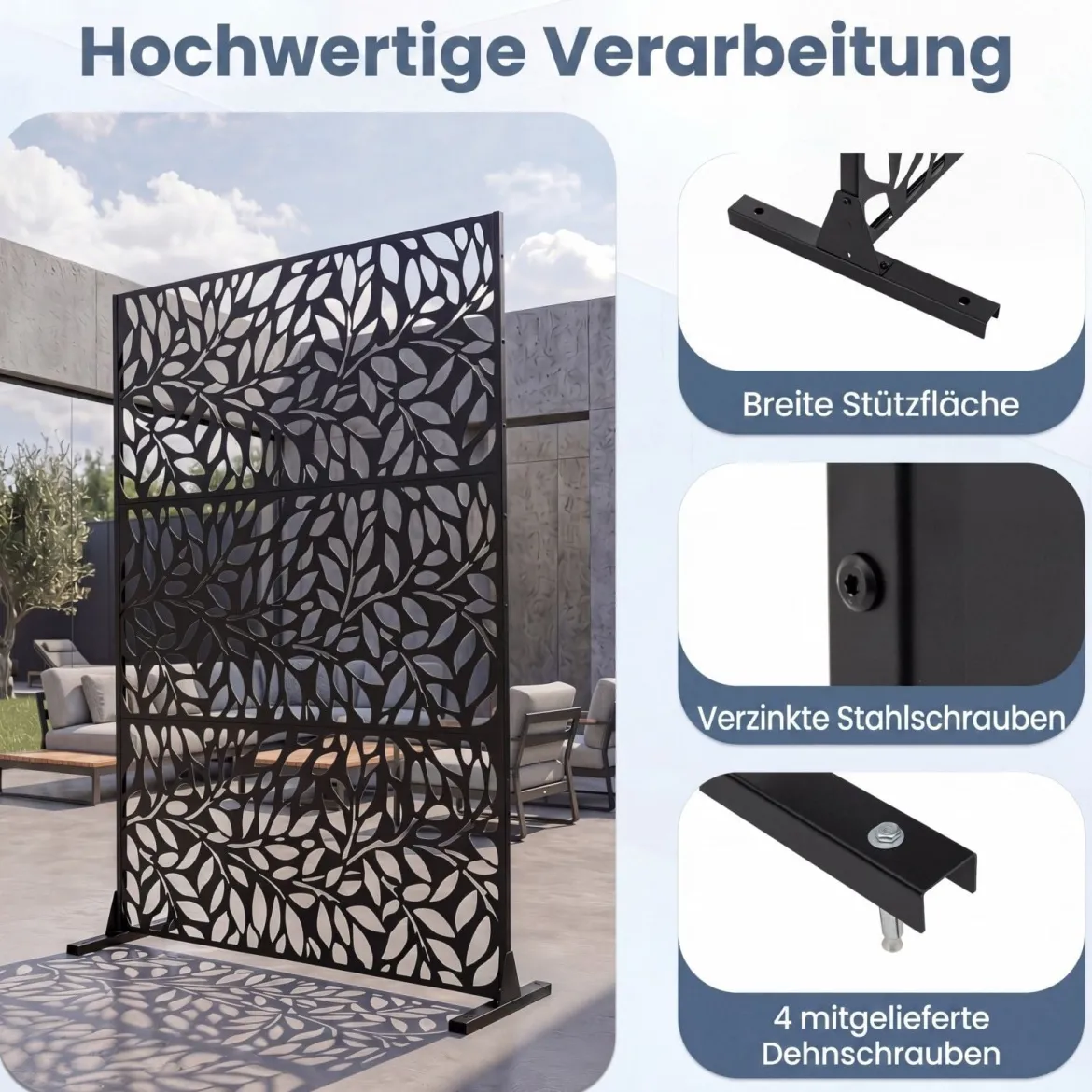 Sichtschutz Metall Outdoor Paravent mit Ständer Freistehende Sichtschutzwand 13 kg Schwarz