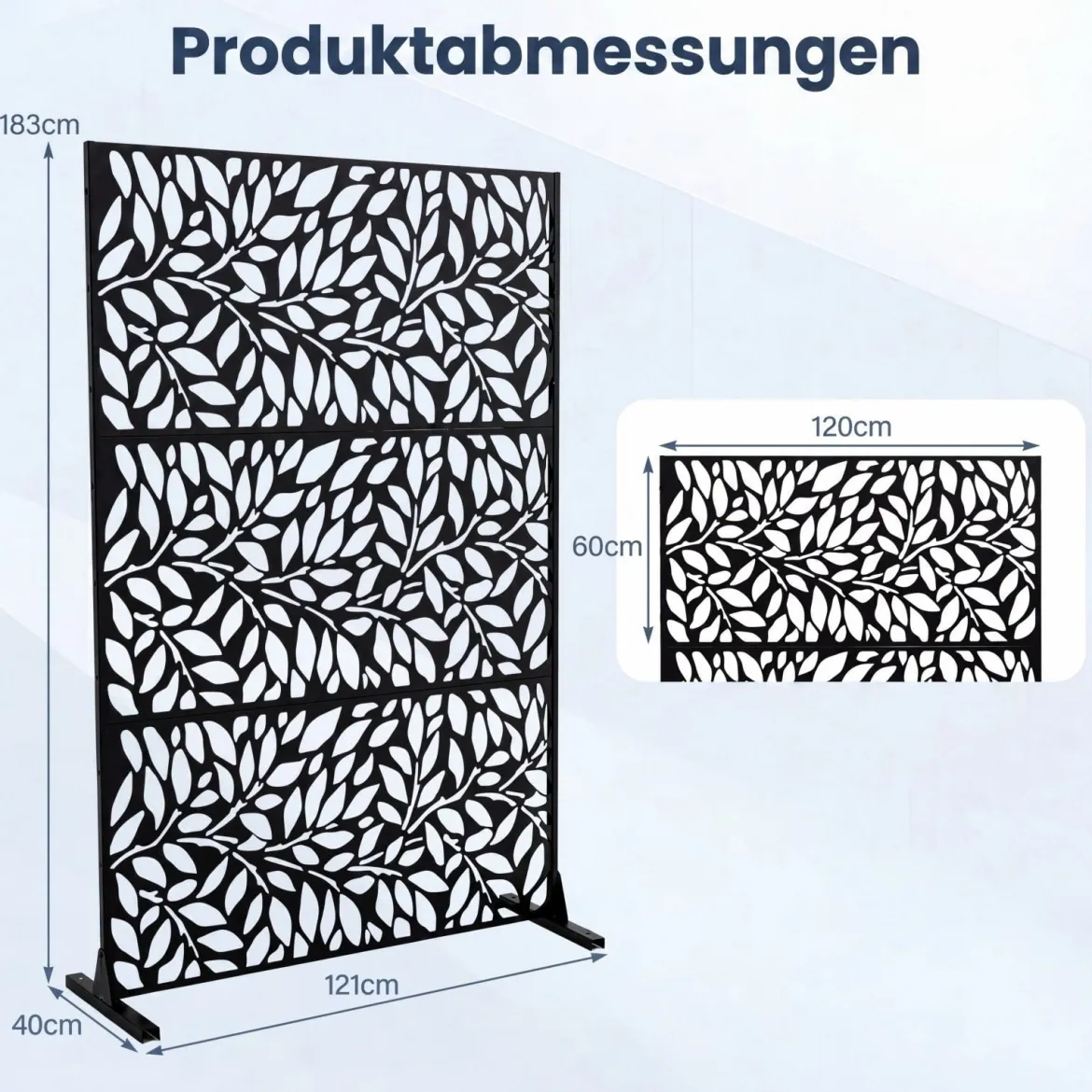 Sichtschutz Metall Outdoor Paravent mit Ständer Freistehende Sichtschutzwand 13 kg Schwarz