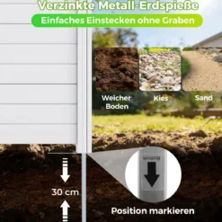 Sichtschutzzaun Gartenzaun mit 2 Paneelen wetterfester Lamellenzaun mit 3 Pfählen Weiß