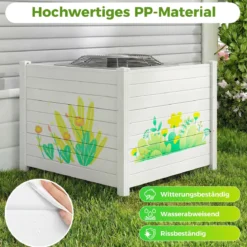 Sichtschutzzaun Gartenzaun mit 2 Paneelen wetterfester Lamellenzaun mit 3 Pfählen Weiß