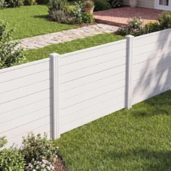 Sichtschutzzaun Gartenzaun mit 2 Paneelen wetterfester Lamellenzaun mit 3 Pfählen Weiß