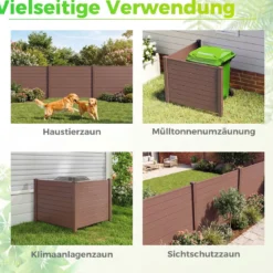 Sichtschutzzaun Gartenzaun mit 2 Paneelen wetterfester Lamellenzaun mit 3 Pfählen Braun