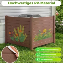 Sichtschutzzaun Gartenzaun mit 2 Paneelen wetterfester Lamellenzaun mit 3 Pfählen Braun