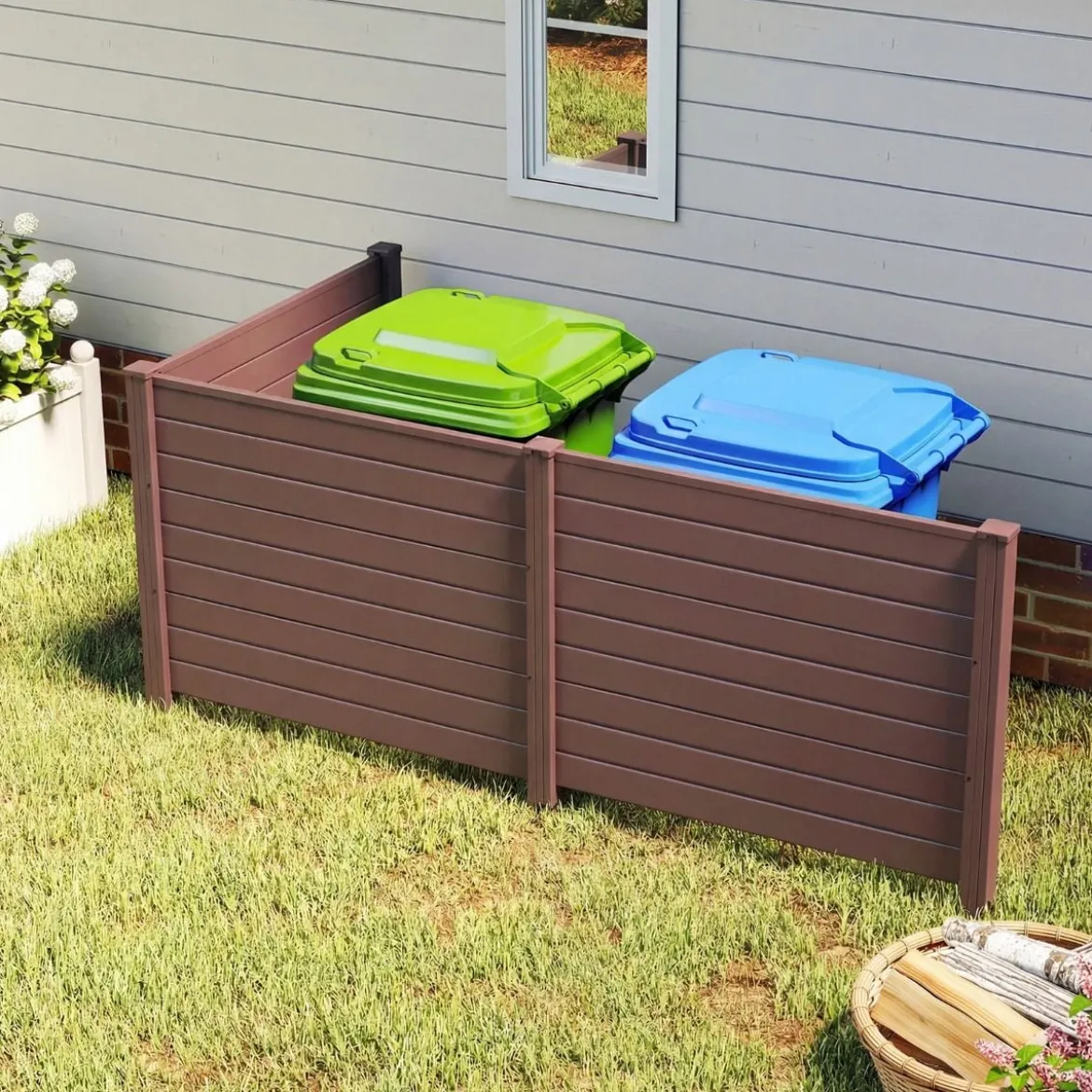Sichtschutzzaun Gartenzaun mit 3 Paneelen wetterfester Lamellenzaun mit 4 Pfählen Braun
