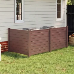 Sichtschutzzaun Gartenzaun mit 3 Paneelen wetterfester Lamellenzaun mit 4 Pfählen Braun