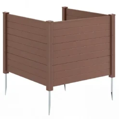 Sichtschutzzaun Gartenzaun mit 3 Paneelen wetterfester Lamellenzaun mit 4 Pfählen Braun