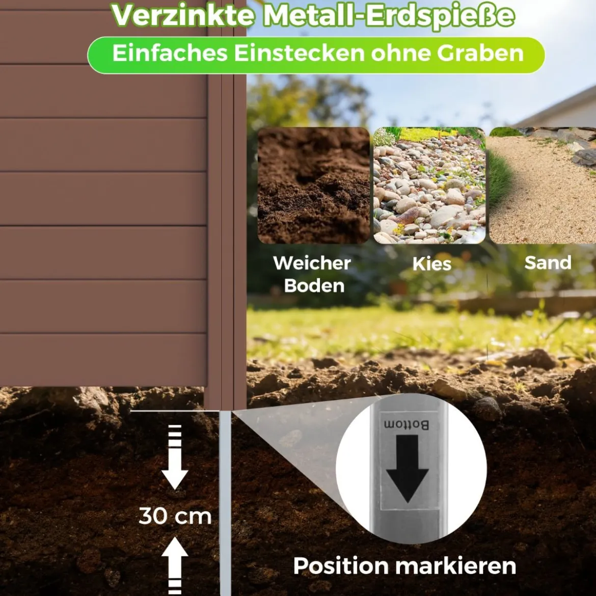 Sichtschutzzaun Gartenzaun mit 3 Paneelen wetterfester Lamellenzaun mit 4 Pfählen Braun