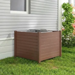 Sichtschutzzaun Gartenzaun mit 3 Paneelen wetterfester Lamellenzaun mit 4 Pfählen Braun