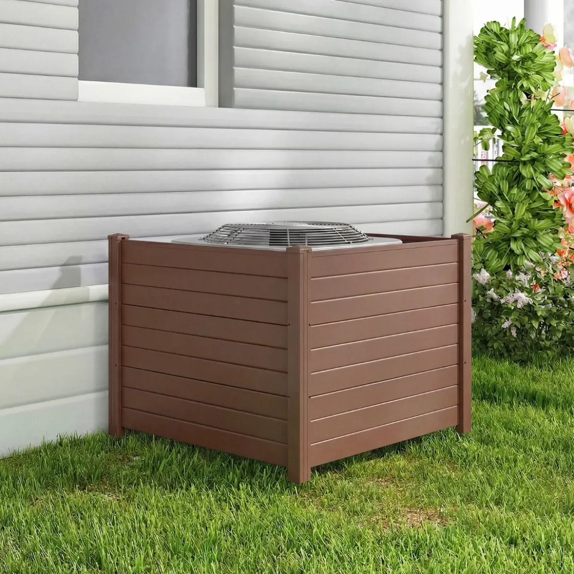 Sichtschutzzaun Gartenzaun mit 3 Paneelen wetterfester Lamellenzaun mit 4 Pfählen Braun